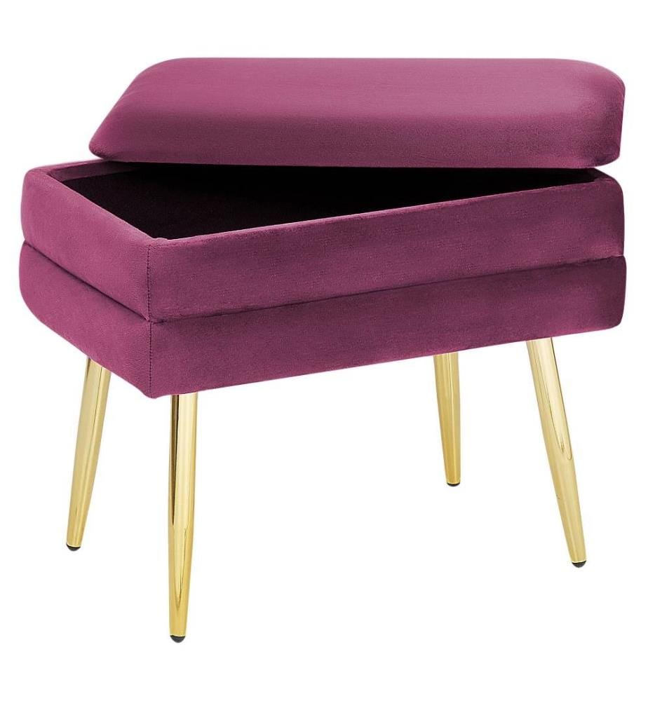 Bank mit Stauraum Burgunderrot aus Samtstoff mit Goldenen Metallbeinen in Glamour-Optik Wohnzimmer Schlafzimmer Rechteckig Modern