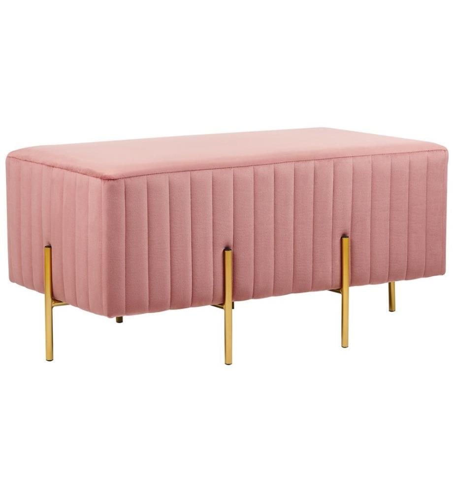 Bank Sitzhocker Ottomane Rosa/Gold Samtstoff Metallbeine Modern Elegant Glamour-Optik
