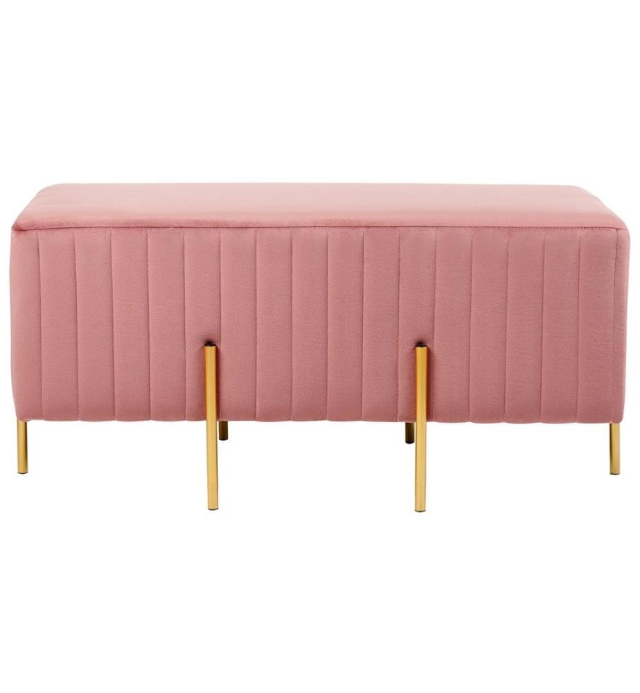Bank Sitzhocker Ottomane Rosa/Gold Samtstoff Metallbeine Modern Elegant Glamour-Optik