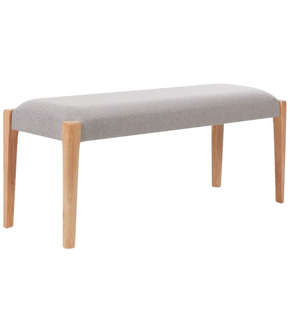 Sitzbank Grau Polsterbezug 122 x 40 cm mit Holzbeinen Hellbraun Flurbank Bettbank Retro Design für Diele Esszimmer Schlafzimmer Garderobe