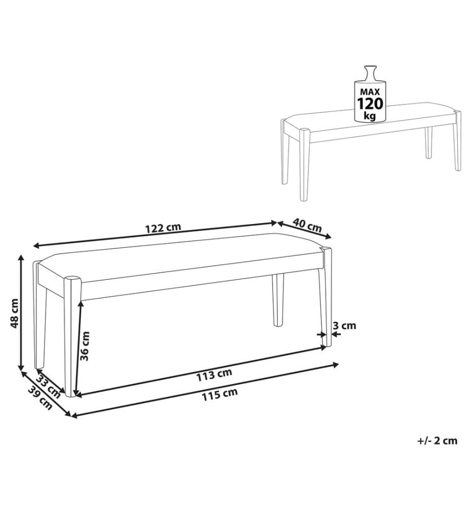 Sitzbank Grau Polsterbezug 122 x 40 cm mit Holzbeinen Hellbraun Flurbank Bettbank Retro Design für Diele Esszimmer Schlafzimmer Garderobe