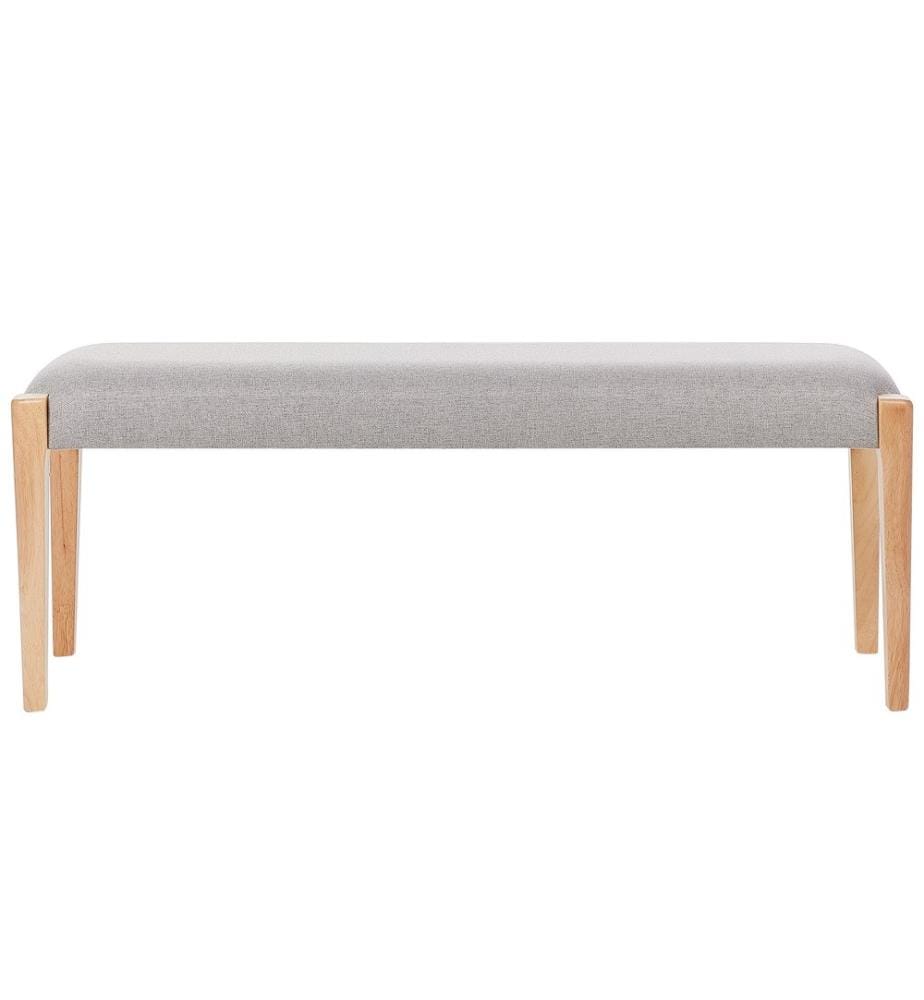 Sitzbank Grau Polsterbezug 122 x 40 cm mit Holzbeinen Hellbraun Flurbank Bettbank Retro Design für Diele Esszimmer Schlafzimmer Garderobe