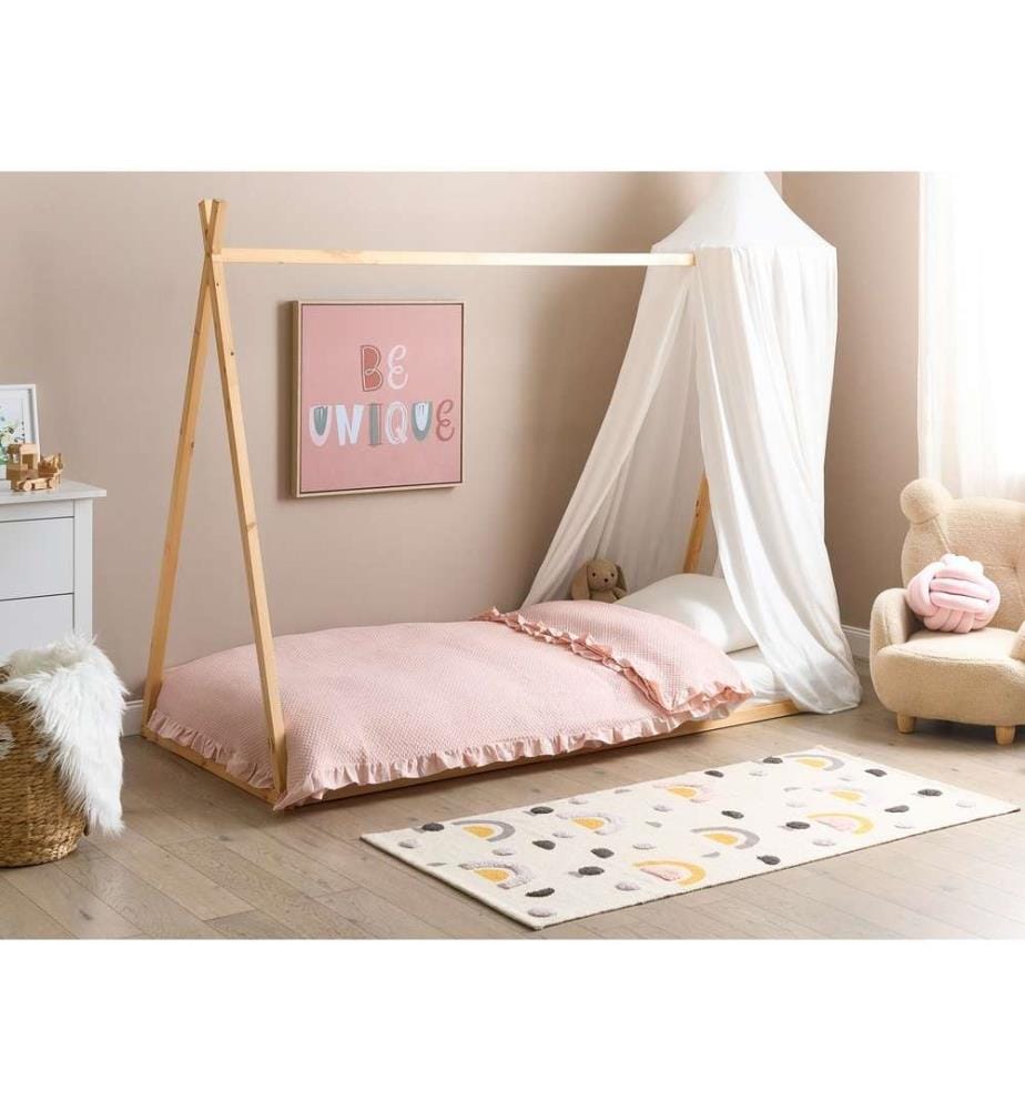 Kinderbett mit Baldachin aus hellem Kiefernholz 90 x 200 cm elegantes Schlafzimmerset