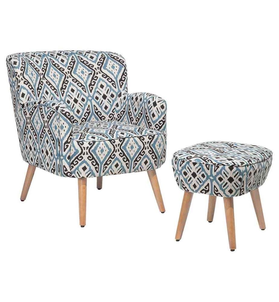 Sessel Schwarz/Weiss Polsterbezug Gummibaumholz Mit Hocker Orientlisches Motiv Wohnzimmer Salon