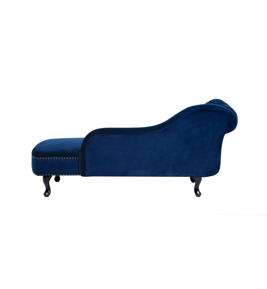Chaise Longue Beliani PESSAC Velours Bleu Paon – Avec Rangement – Côté Gauche