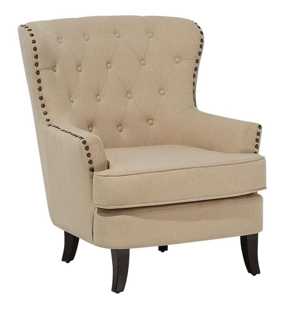 Sessel Beige Polsterbezug Birkenholz Hohe Rückenlehne Klassisches Stil Chesterfield-Stil Wohnzimmer Schlafzimmer