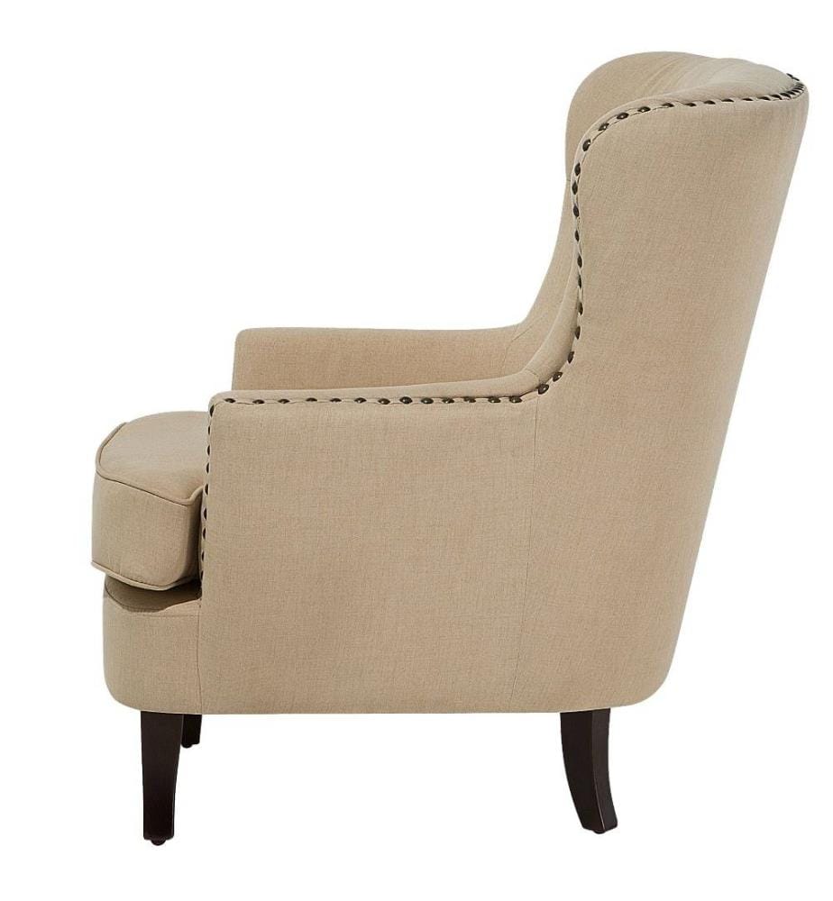 Sessel Beige Polsterbezug Birkenholz Hohe Rückenlehne Klassisches Stil Chesterfield-Stil Wohnzimmer Schlafzimmer