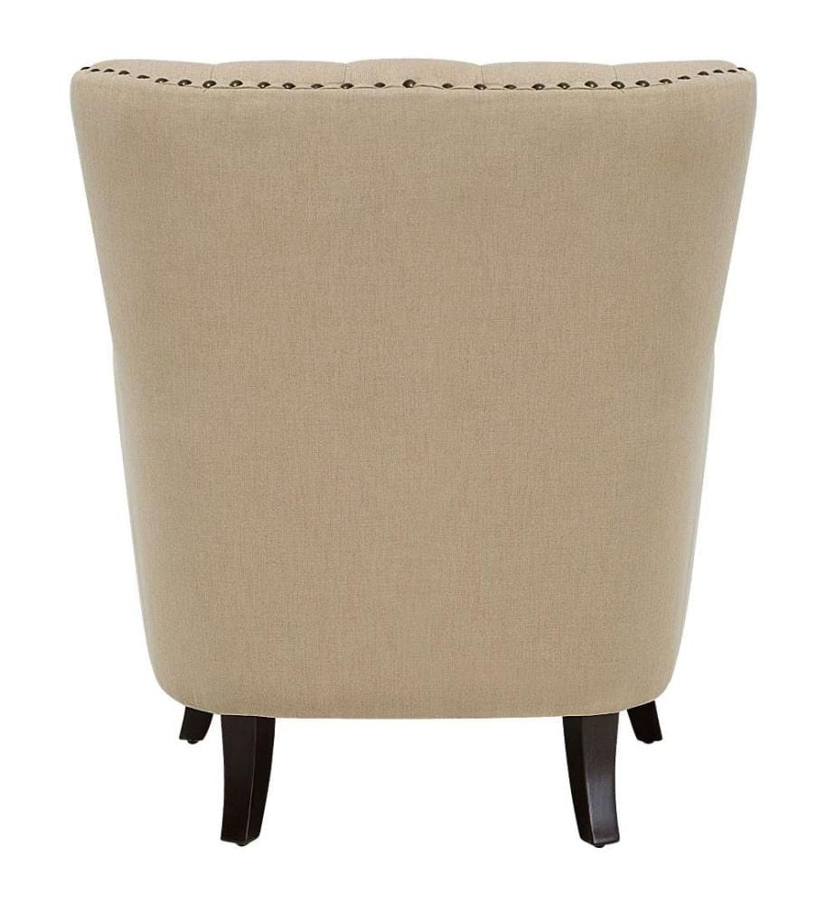 Sessel Beige Polsterbezug Birkenholz Hohe Rückenlehne Klassisches Stil Chesterfield-Stil Wohnzimmer Schlafzimmer