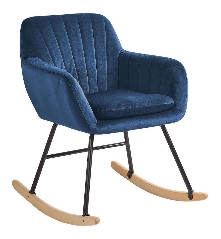 Chaise à Bascule Type Rocking Chair en Velours Bleu Foncé pour Coin de Lecture ou Salon au Design Scandinave et Glamour
