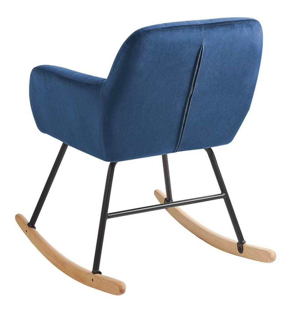 Chaise à Bascule Type Rocking Chair en Velours Bleu Foncé pour Coin de Lecture ou Salon au Design Scandinave et Glamour