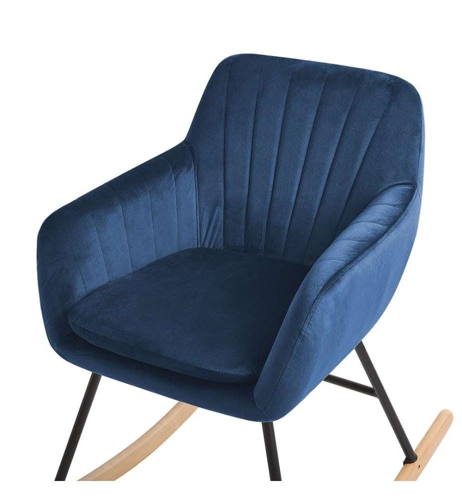 Chaise à Bascule Type Rocking Chair en Velours Bleu Foncé pour Coin de Lecture ou Salon au Design Scandinave et Glamour