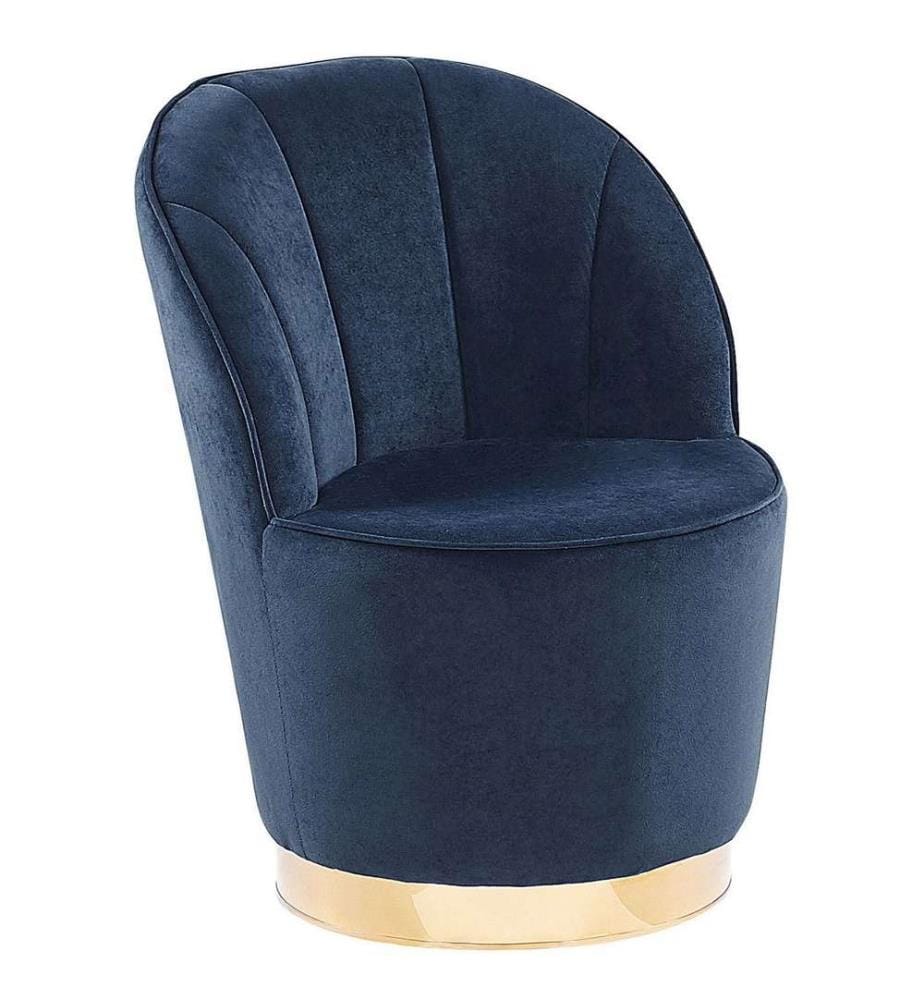 Sessel Blau Samtstoff Metall Runder Form Clubsessel Moderner-Look Wohnzimmer Salon