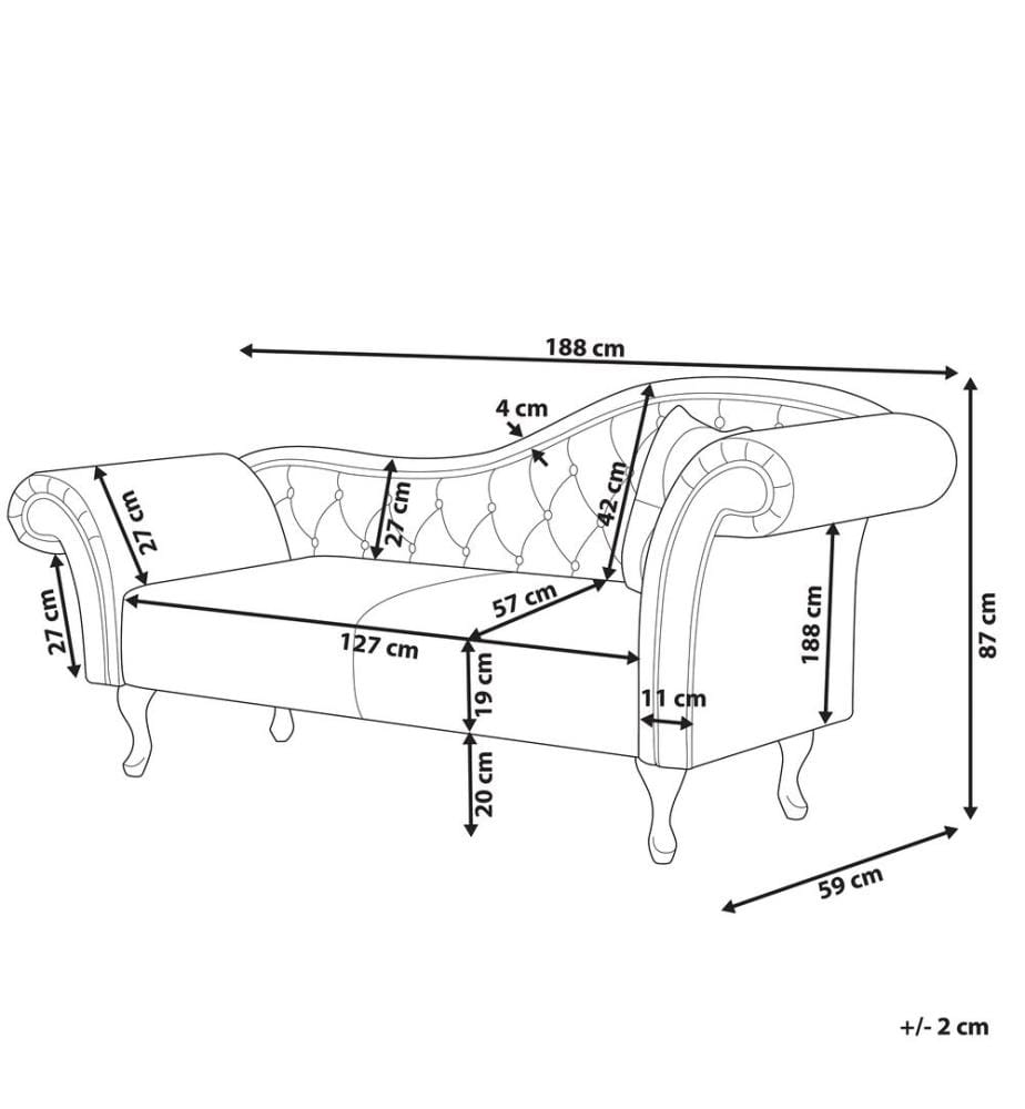 Chaise Longue Canapé Méridienne Chesterfield Côté Droit en Velours Beige Confort et Style Idéal pour Salon Glamour et Vintage