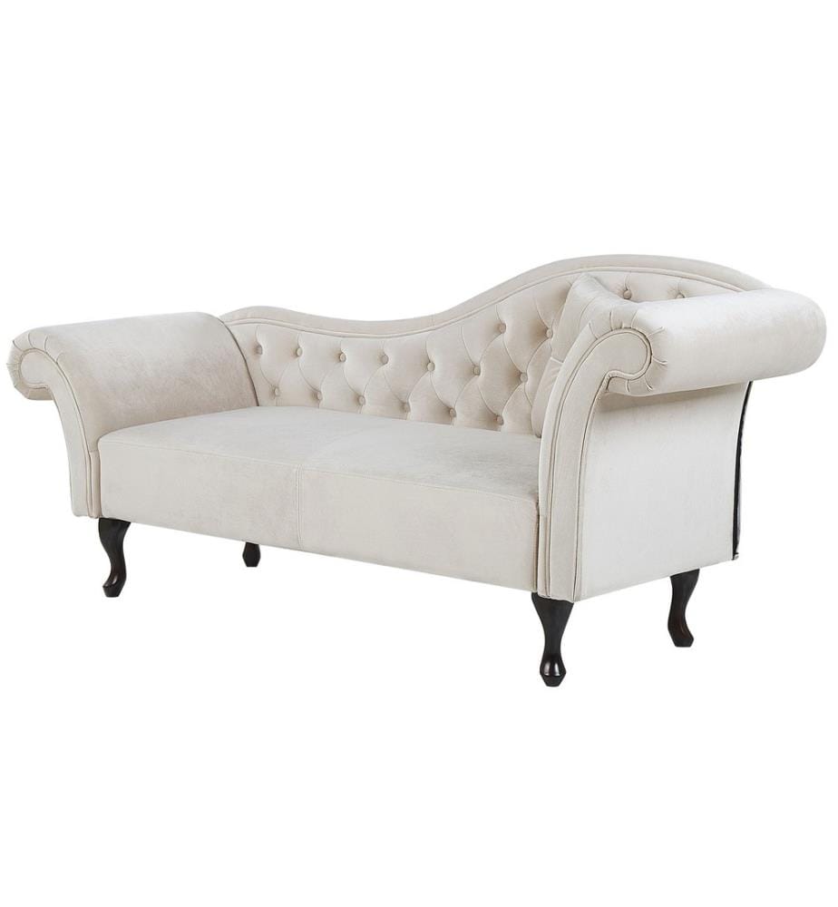 Chaise Longue Canapé Méridienne Chesterfield Côté Droit en Velours Beige Confort et Style Idéal pour Salon Glamour et Vintage