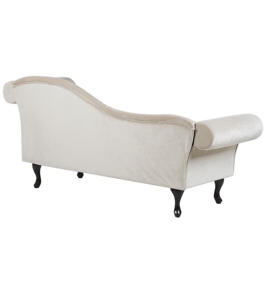 Chaise Longue Canapé Méridienne Chesterfield Côté Droit en Velours Beige Confort et Style Idéal pour Salon Glamour et Vintage