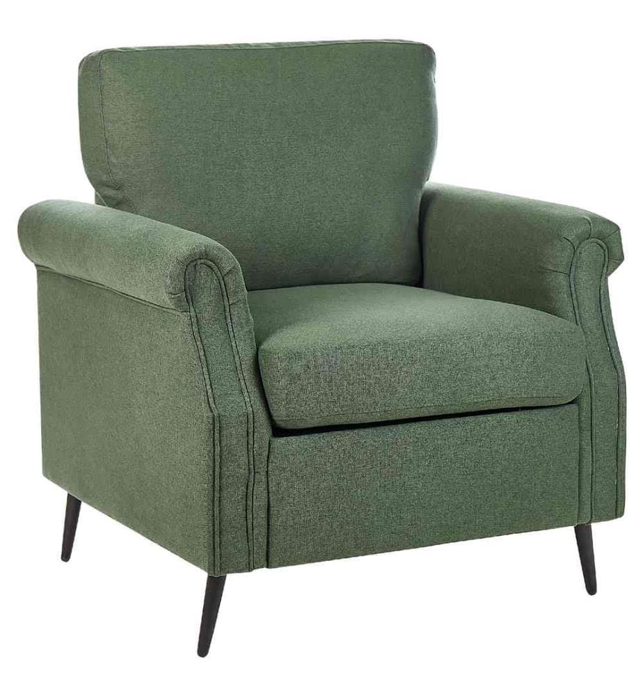 Sessel Grün Stoff mit Schwarzen Metallbeinen Armlehnen Retro-Design Wohnzimmer Schlafzimmer Flur Diele Ausstattung Sitzmöbel