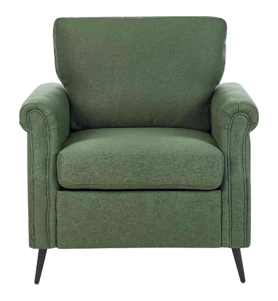 Sessel Grün Stoff mit Schwarzen Metallbeinen Armlehnen Retro-Design Wohnzimmer Schlafzimmer Flur Diele Ausstattung Sitzmöbel