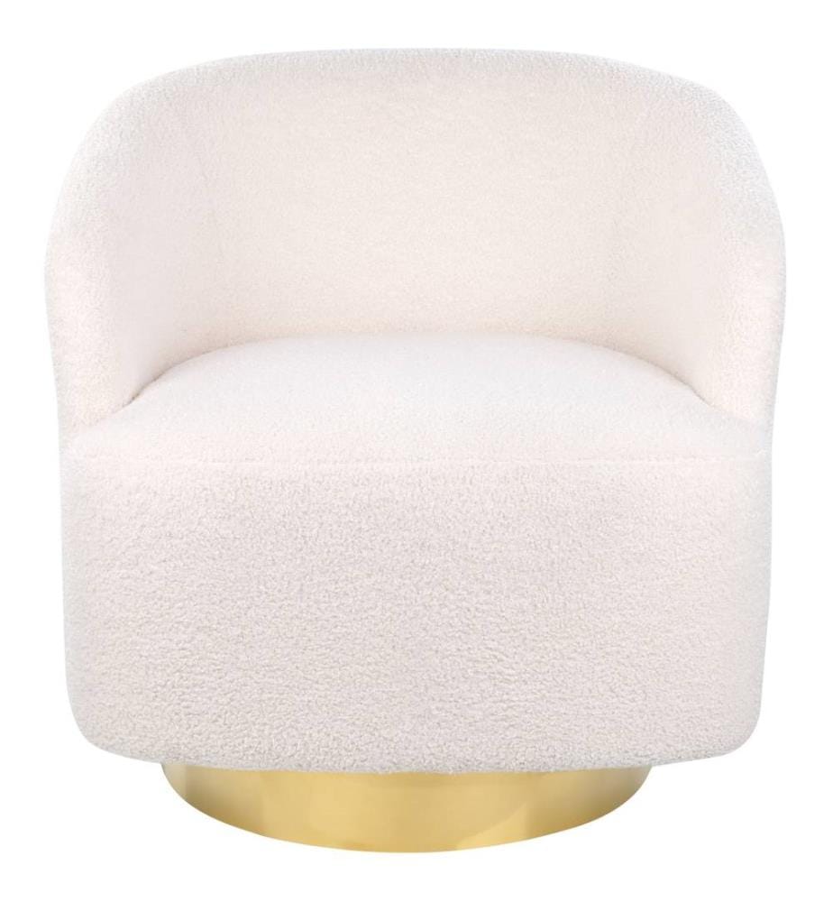 Sessel Weiss Creme Boucle Weiches Gewebe Noppengold Sockel Drehbar 360° Retro Glam Art Decor Stil