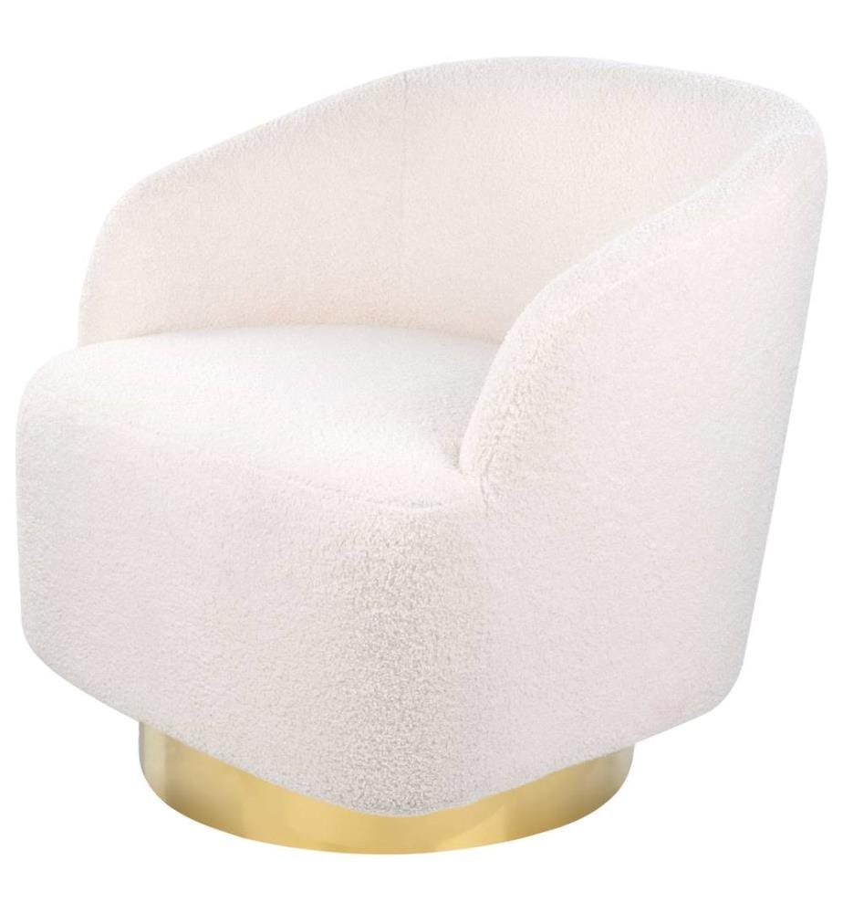 Sessel Weiss Creme Boucle Weiches Gewebe Noppengold Sockel Drehbar 360° Retro Glam Art Decor Stil