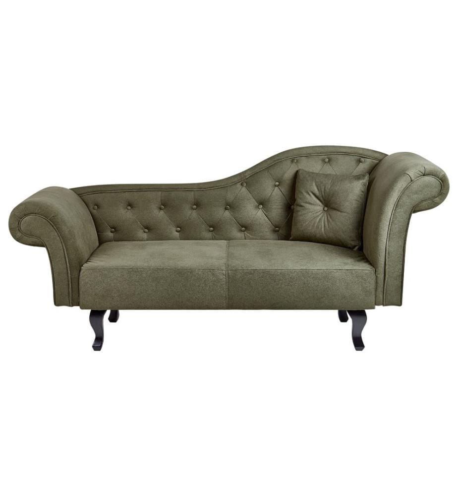 Chaise Longue Classique Vert Olive en Velours Canapé Méridienne Côté Droit Confortable pour Salon Glamour et Vintage