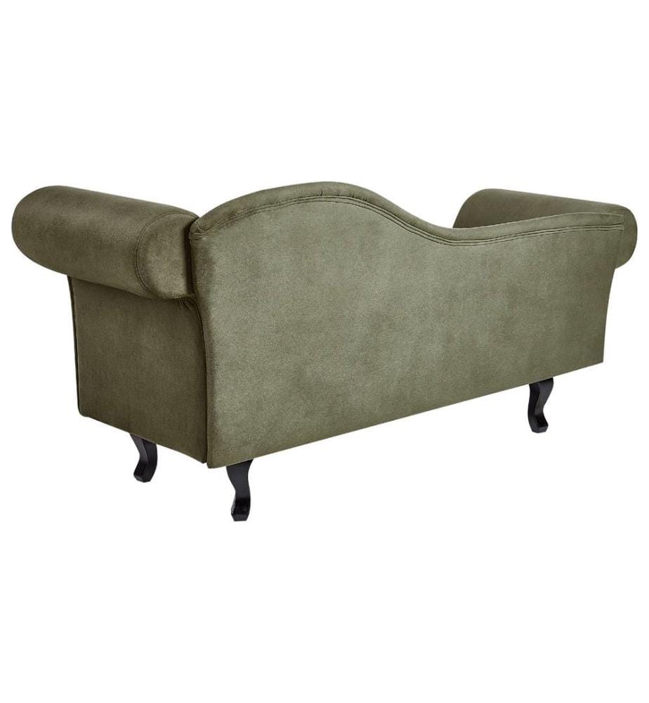 Chaise Longue Classique Vert Olive en Velours Canapé Méridienne Côté Droit Confortable pour Salon Glamour et Vintage
