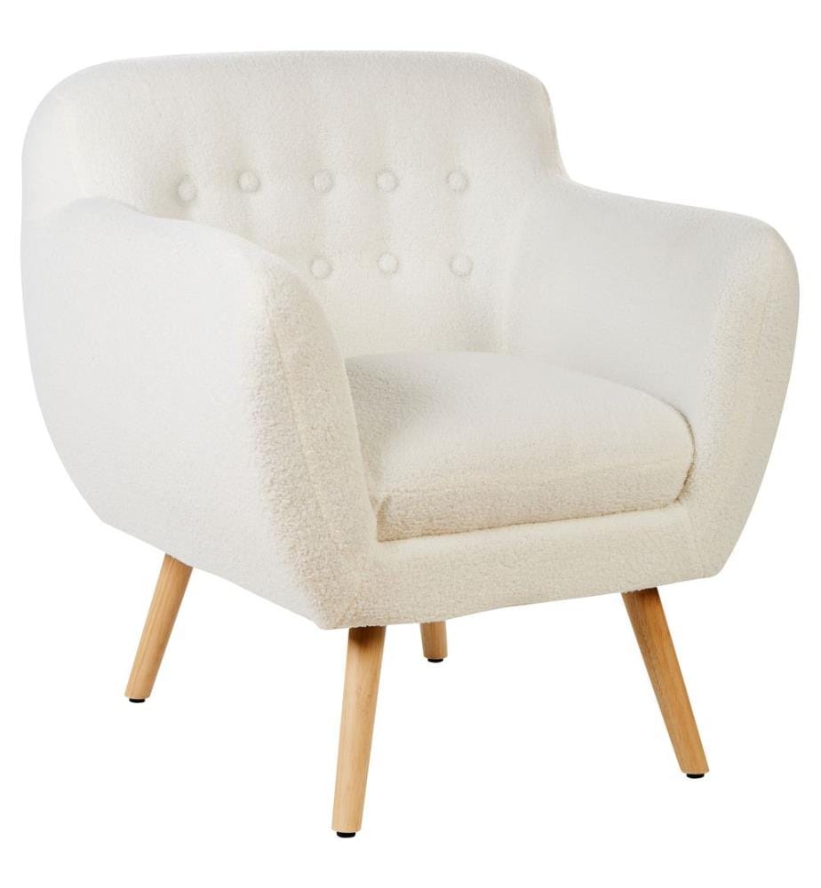 Fauteuil Blanc en Bouclé Dossier Bas Rembourré Style Rétro
