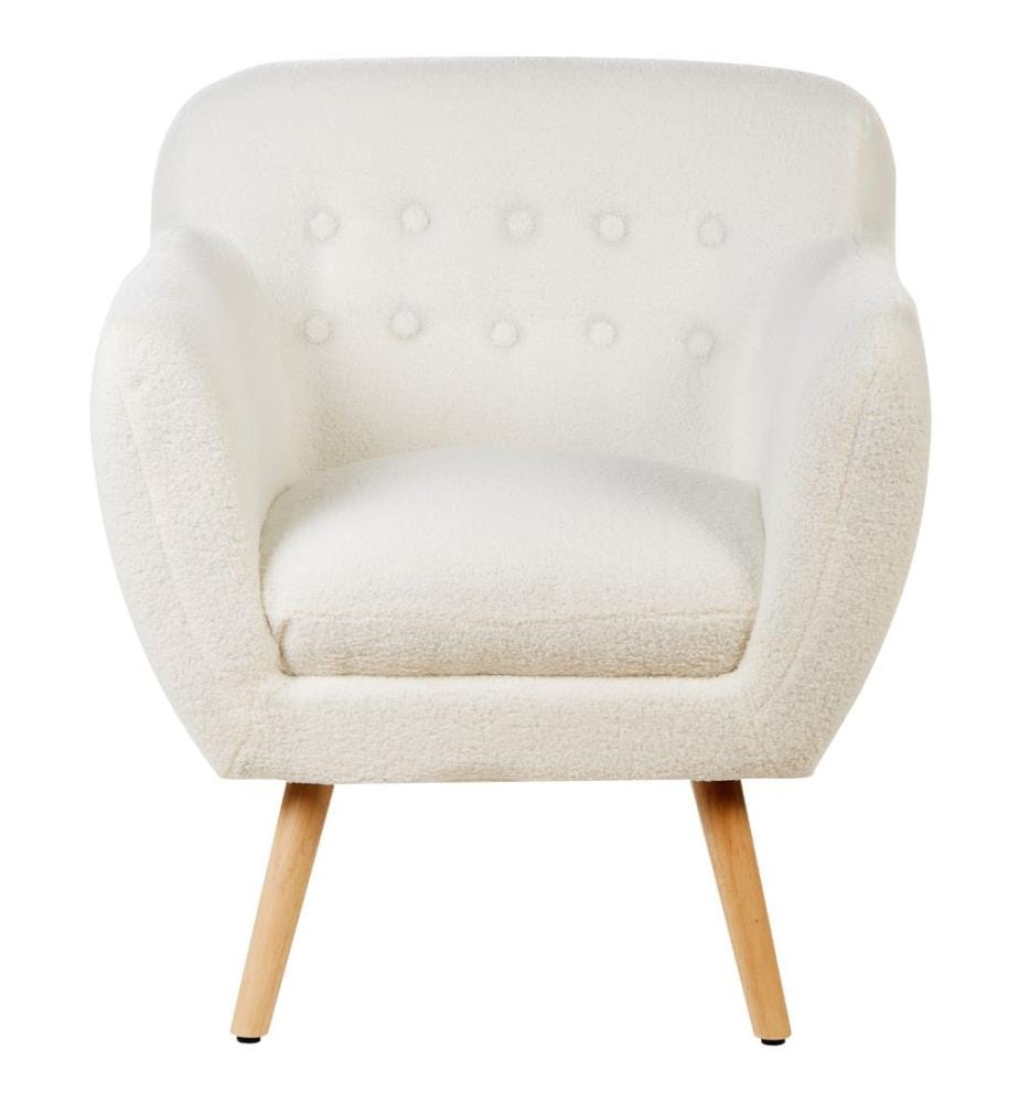 Fauteuil Blanc en Bouclé Dossier Bas Rembourré Style Rétro