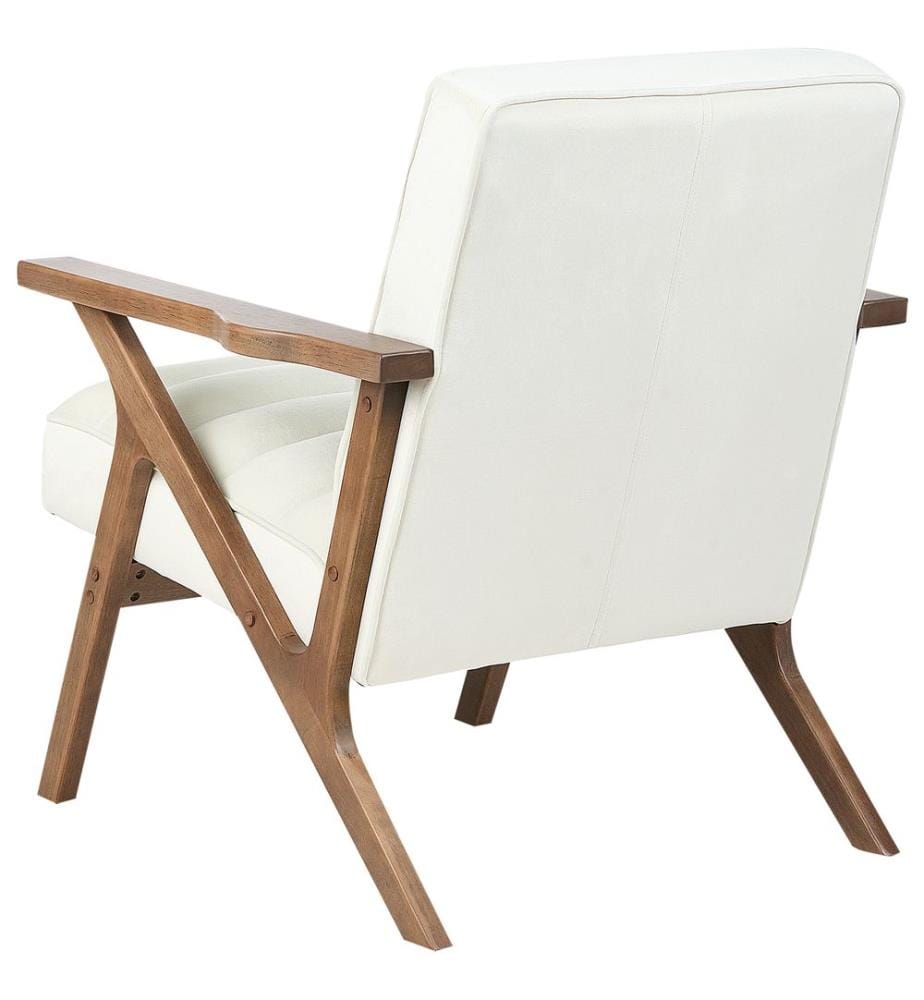 Weisser Sessel aus gepolstertem Velours mit Holzgestell Wohnzimmer Schlafzimmer Retro-Stil