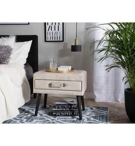 Nachttisch Beige Kunstleder Kiefernholz 46 x 50 x 35 cm Modern Lustig Koffer Optik Schlafzimmer