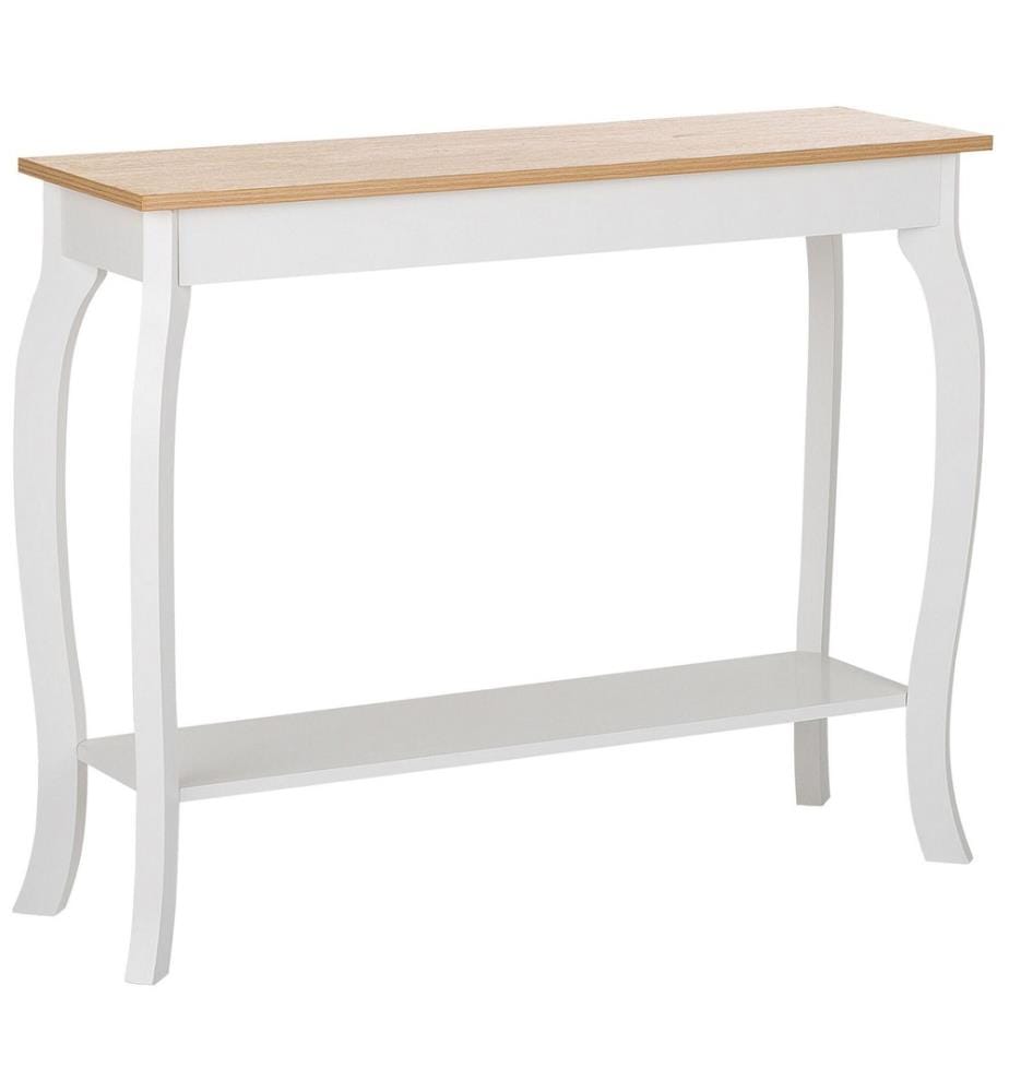 Table Console avec Plateau Effet Bois Clair et Pieds Blancs en MDF de Style Traditionnel pour Hall d'Entrée et Couloir Classique ou Moderne