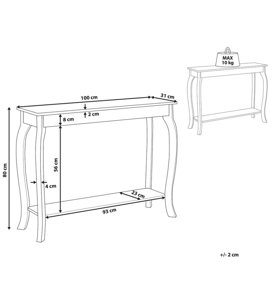 Table Console avec Plateau Effet Bois Clair et Pieds Blancs en MDF de Style Traditionnel pour Hall d'Entrée et Couloir Classique ou Moderne