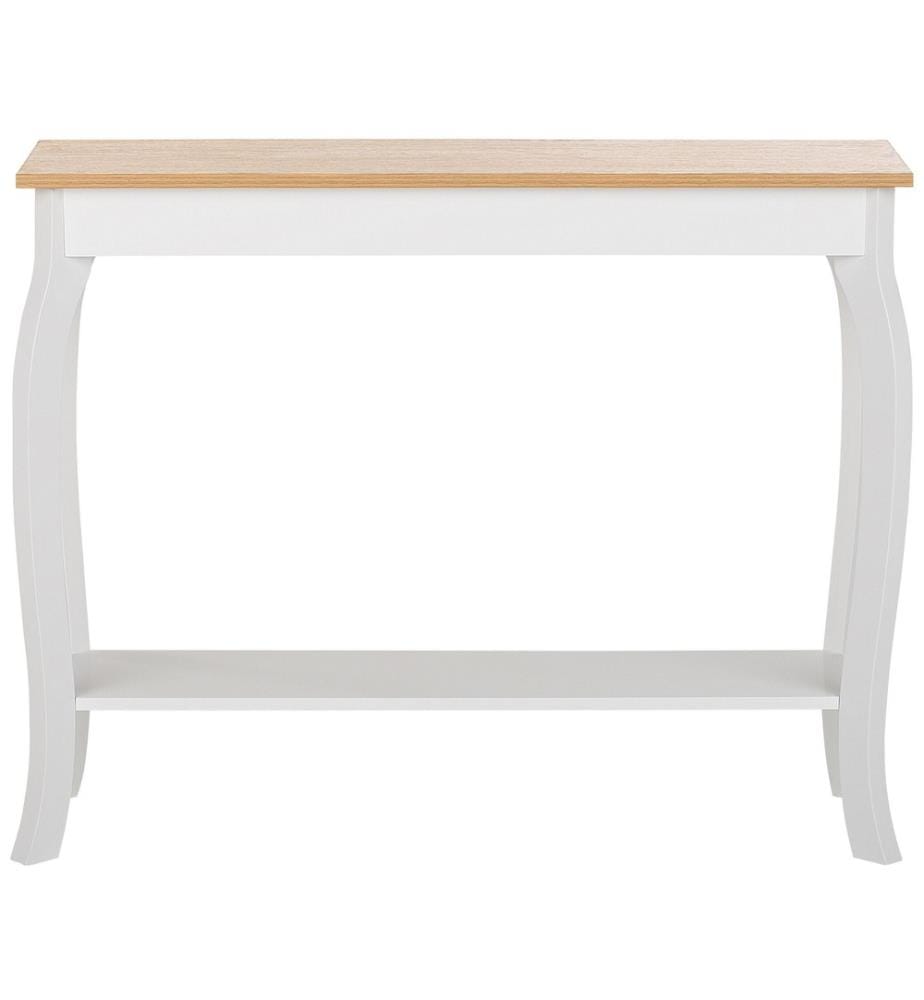 Table Console avec Plateau Effet Bois Clair et Pieds Blancs en MDF de Style Traditionnel pour Hall d'Entrée et Couloir Classique ou Moderne