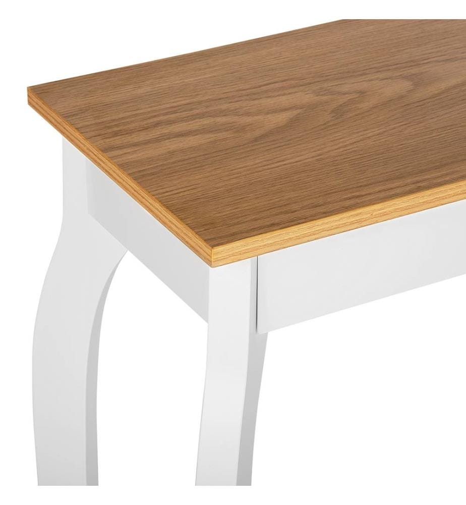 Table Console avec Plateau Effet Bois Clair et Pieds Blancs en MDF de Style Traditionnel pour Hall d'Entrée et Couloir Classique ou Moderne