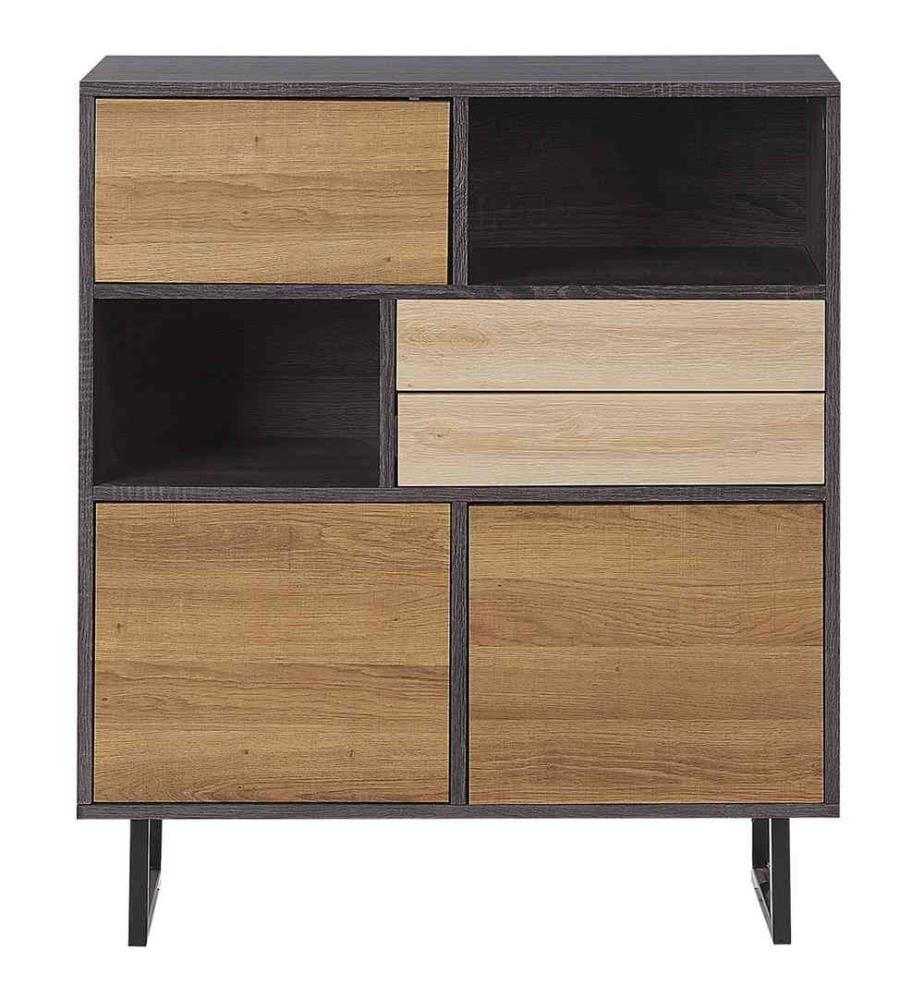 Haute Commode Buffet Effet Bois Foncé avec Pieds en Métal et 2 Tiroirs Solution Rangement Spacieux pour Chambre ou Salon Industriel et Moderne