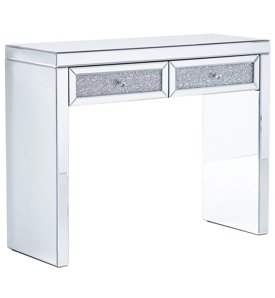 Konsolentisch Silber MDF Glas 100 x 80 cm Spiegeleffekt Kristallbesetzungen 2 Schubladen Kleine Kommode Glänzend Rechteckig Modern