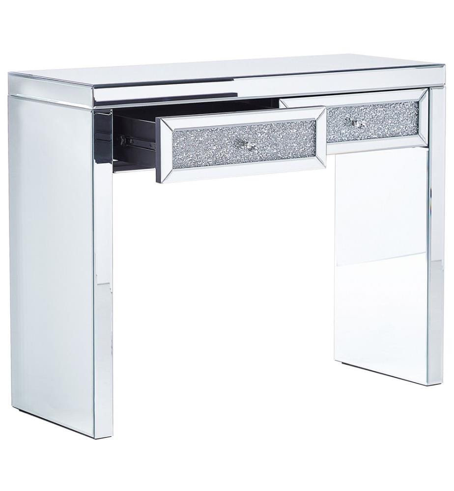 Konsolentisch Silber MDF Glas 100 x 80 cm Spiegeleffekt Kristallbesetzungen 2 Schubladen Kleine Kommode Glänzend Rechteckig Modern