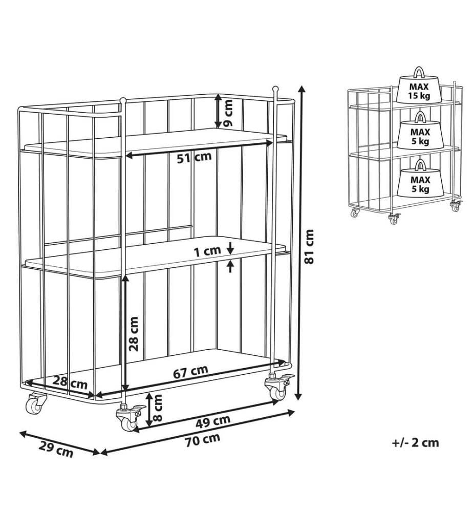 Chariot Cuisine Wintem 3 Étagères - Rangement Mobile Rose 42x37x77cm