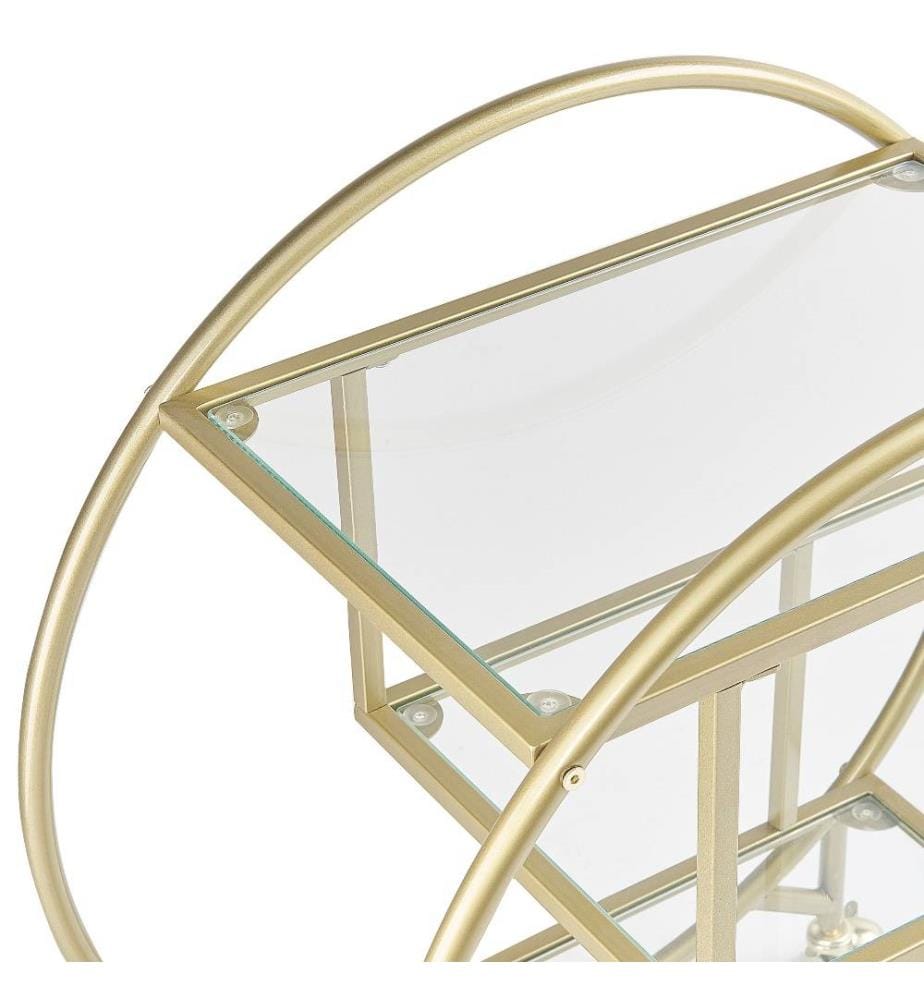 Chariot de Cuisine Doré en Verre Transparent et Métal 50 x 34 cm sur Roues à Trois Etagères pour Salle à Manger