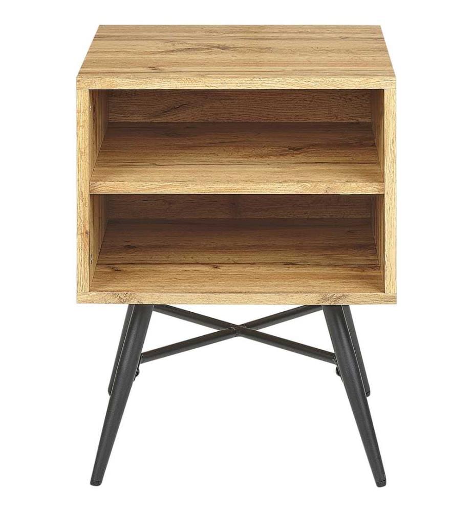 Nachttisch Helles Holz MDF mit 2 offenen Ablagen Minimalistisch Modernes Schlafzimmer Stück