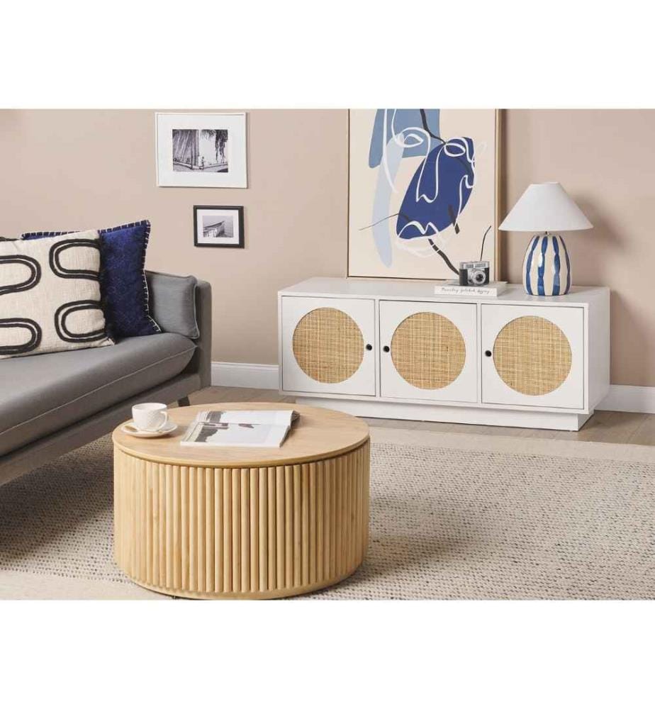 Sideboard Weiss / Beige Rattan 3 Türen 120 x 40 … | DeinDeal