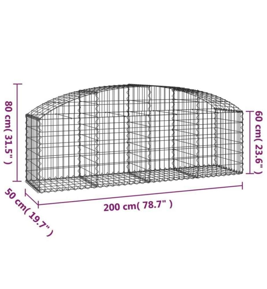 Gabione mit Hochbogen 200x50x60/80 cm Verzinktes Eisen