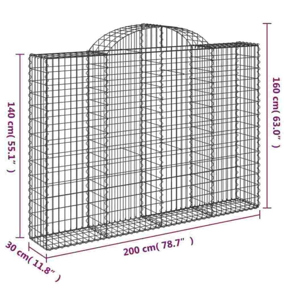 Gabione mit Hochbogen 200x30x140/160 cm Verzinktes Eisen