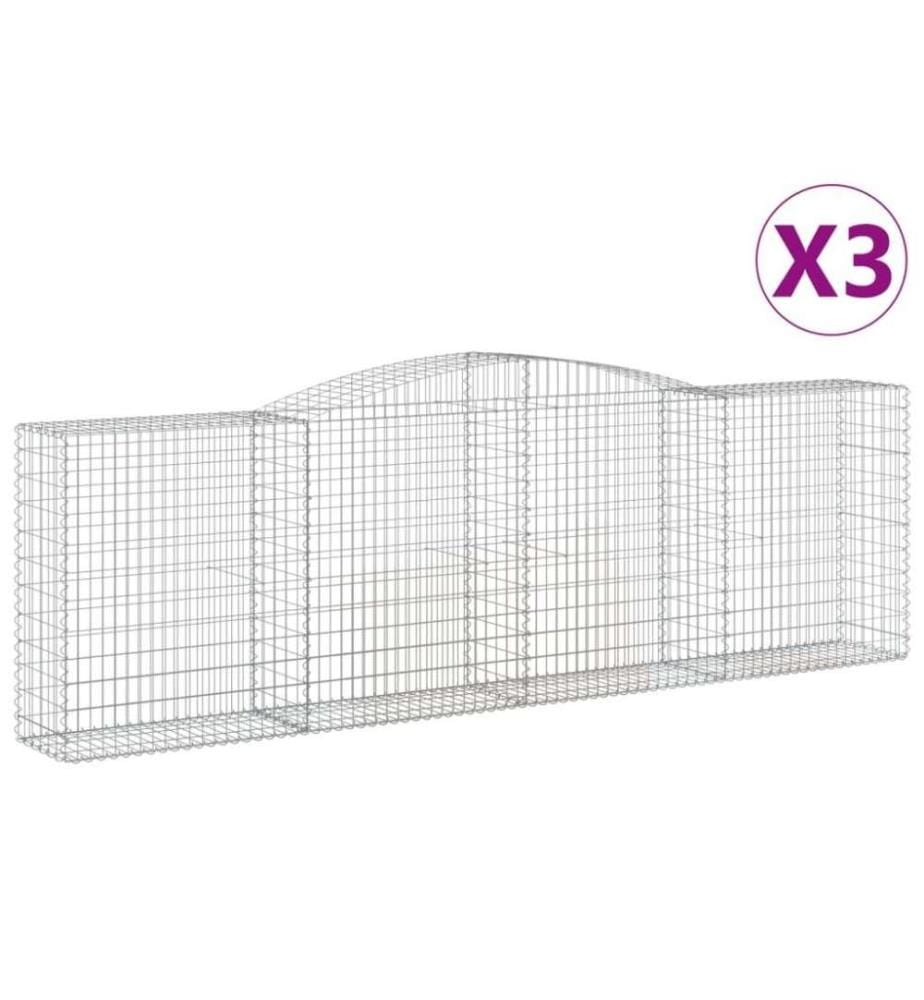 Gabionen mit Hochbogen 3 Stk. 400x50x120/140cm Verzinktes Eisen