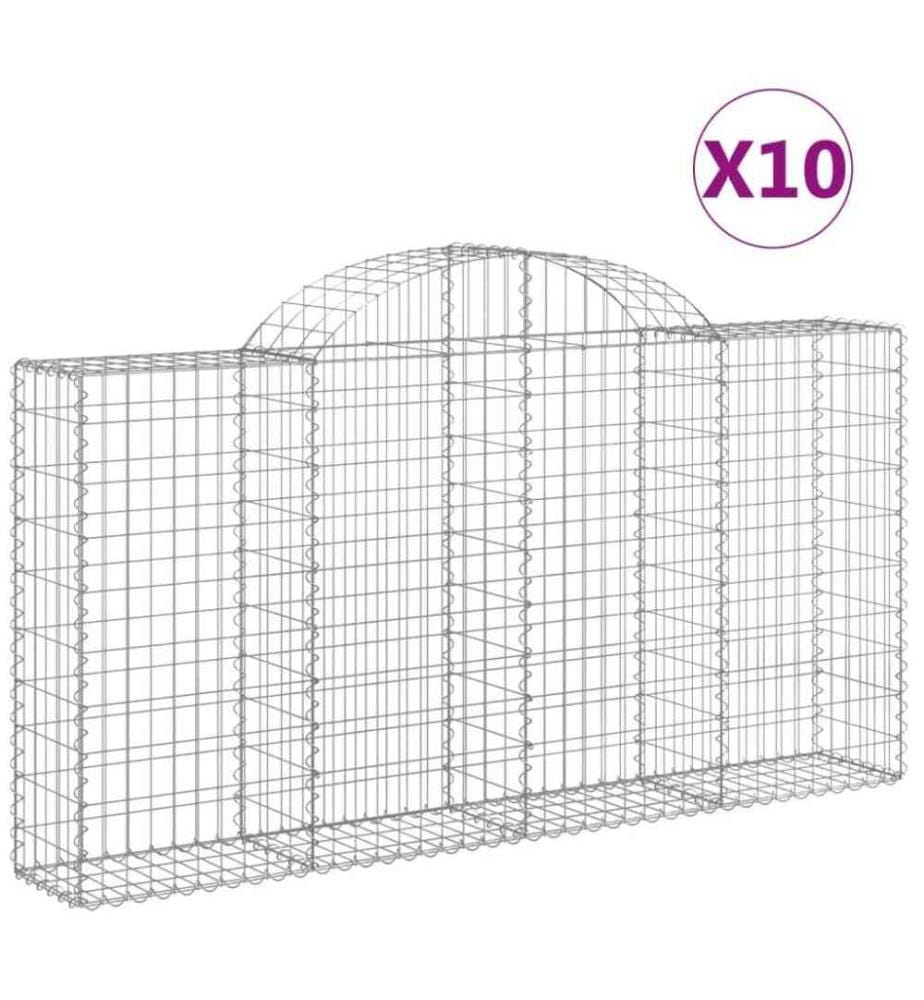 Gabionen mit Hochbogen 10Stk. 200x30x100/120cm Verzinktes Eisen