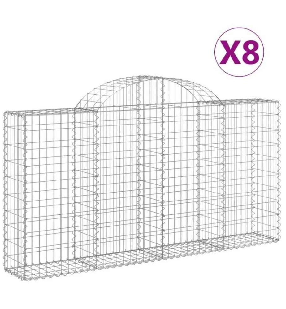 Gabionen mit Hochbogen 8 Stk. 200x30x100/120cm Verzinktes Eisen