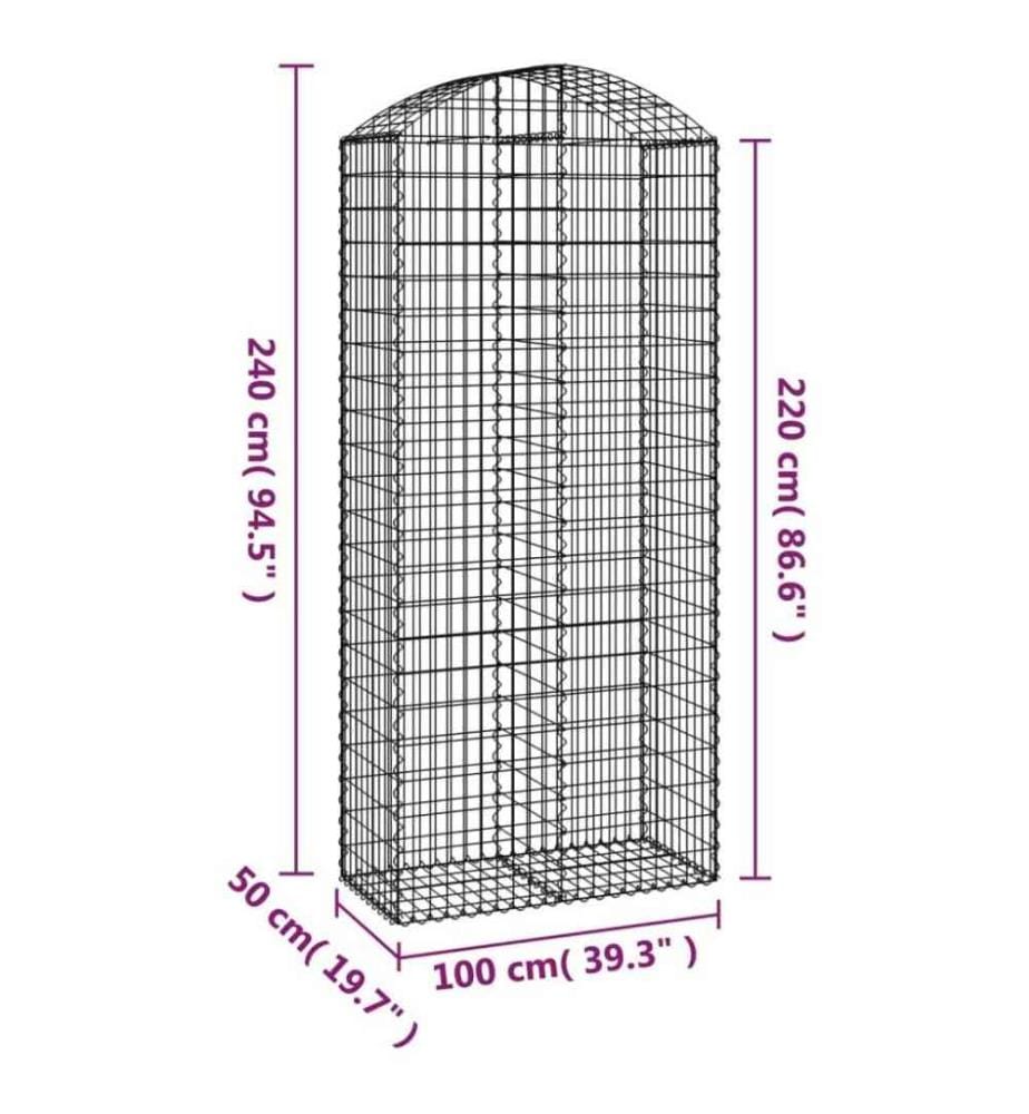Panier de gabions arqué 100x50x220/240 cm Fer galvanisé