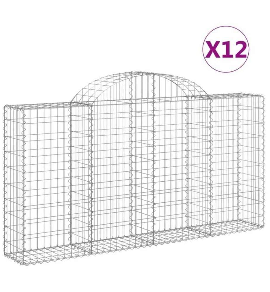 Gabionen mit Hochbogen 12Stk. 200x30x100/120cm Verzinktes Eisen