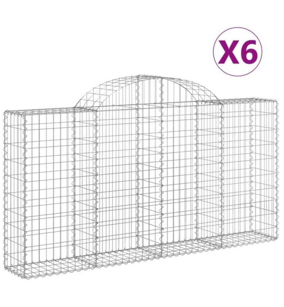 Gabionen mit Hochbogen 6 Stk. 200x30x100/120cm Verzinktes Eisen