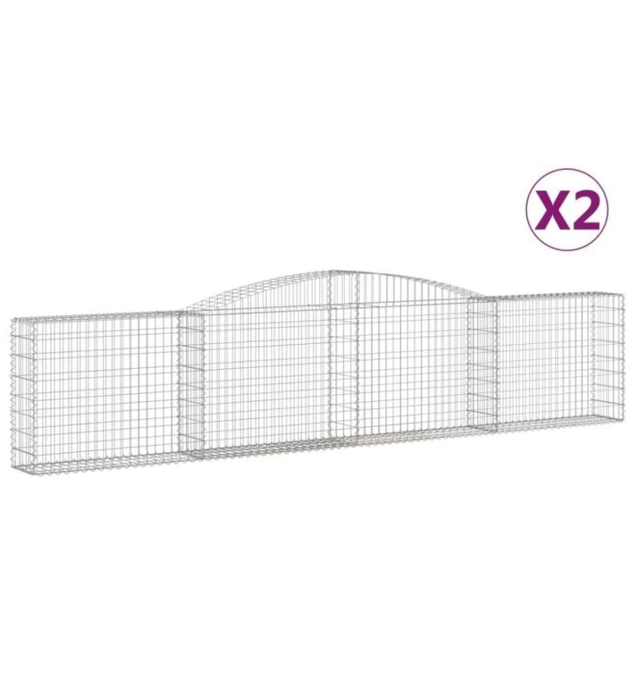 Gabionen mit Hochbogen 2 Stk. 400x30x80/100cm Verzinktes Eisen