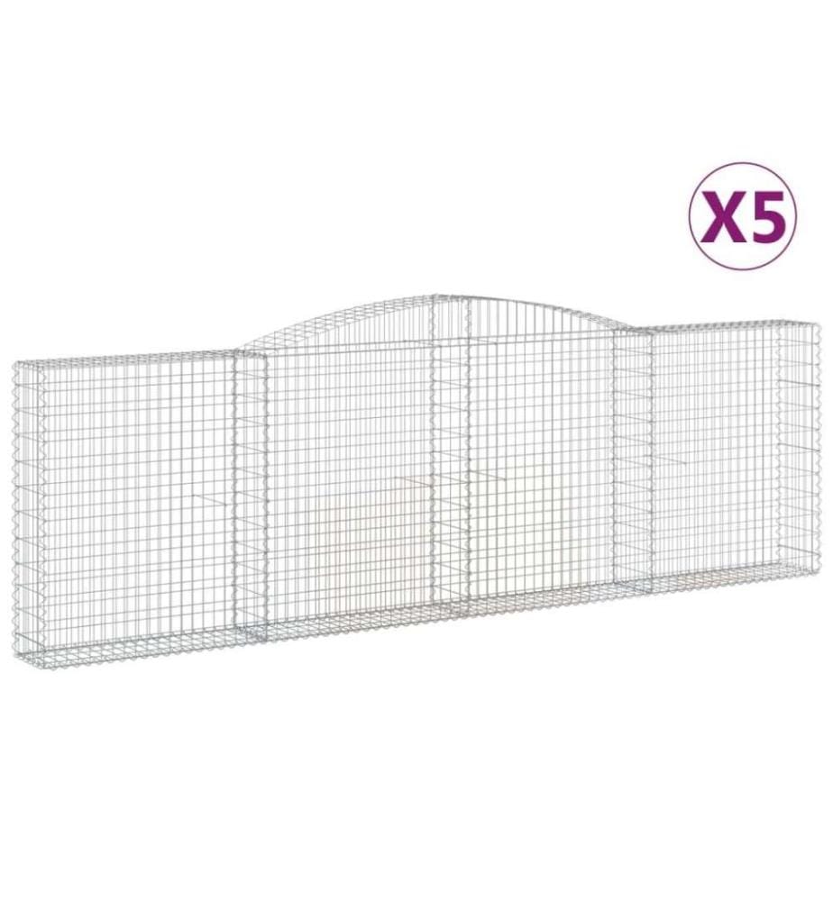 Gabionen mit Hochbogen 5 Stk. 400x30x120/140cm Verzinktes Eisen